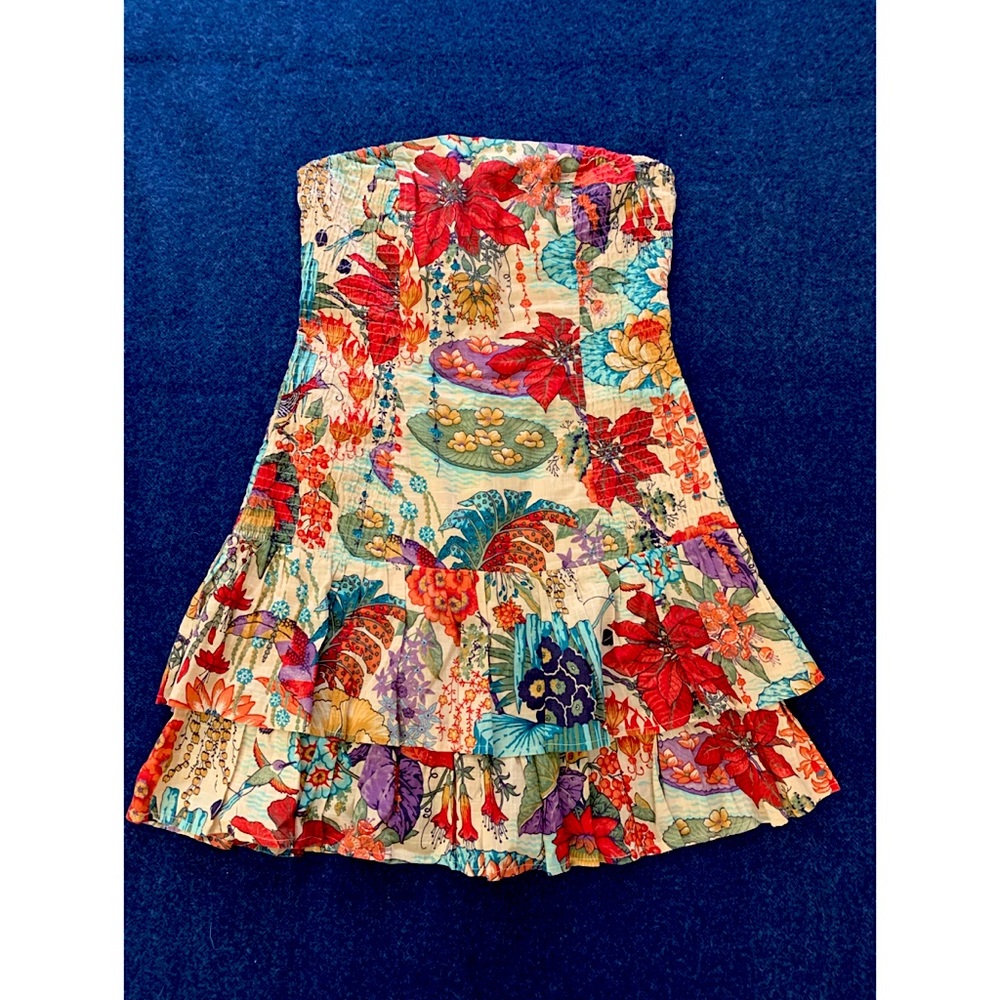 French Connection Denim- Funky-Boho Chic strapless mini dress with ruffles